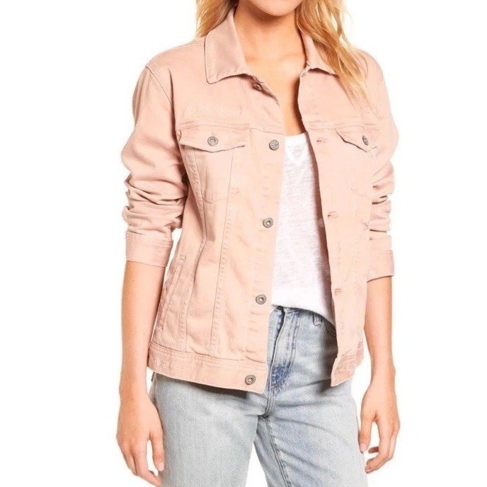 Ag Adriano Goldschmied Mya Distressed Denim Trucker Jacket Sz Med